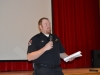 EMT Andrew Gulich of Clearfield EMS presented statistics on the numbers of patients of opioid over-dose who were \"brought back\" through the use of Narcan during Wednesday\'s forum on youth drug and alcohol abuse at the Clearfield Area Junior/Senior High School. The forum was attended by over 60 people (Photo by Kimberly Finnigan)