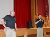 Jeff Aveni of the Clearfield County Probation Office, lef,t and Sgt. Nate Curry of the Clearfield Borough Police Department discuss drug and alcohol abuse among the youth of Clearfield County. Aveni and Curry discussed how drug addicts, regardless of age, will sometimes become involved in criminal activity in order to get the money and drugs needed for their addictions. Aveni also presented a display of drug paraphernalia items that had been confiscated by school-aged students in Clearfield County (Photo by Kimberly Finnigan)