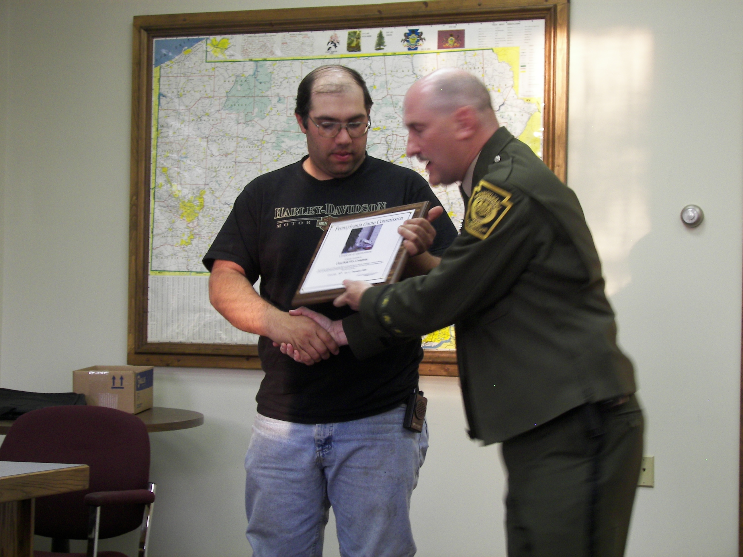 Mike Mayersky, Clearfield BoroughFire Chief, accepts an award on behalf of the Fire Department.