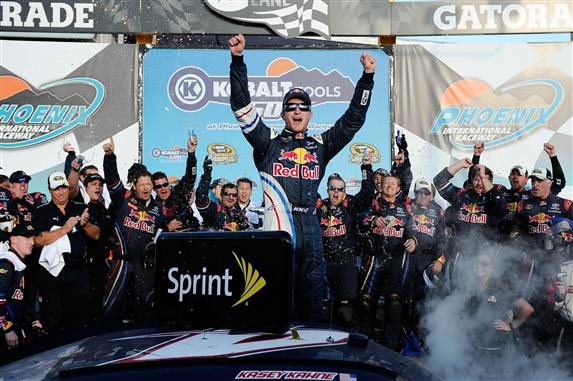 Another driver on a roll in the last 10 races has been Kasey Kahne.  Finally, he delivered a win for Red Bull Racing Sunday at Phoenix.