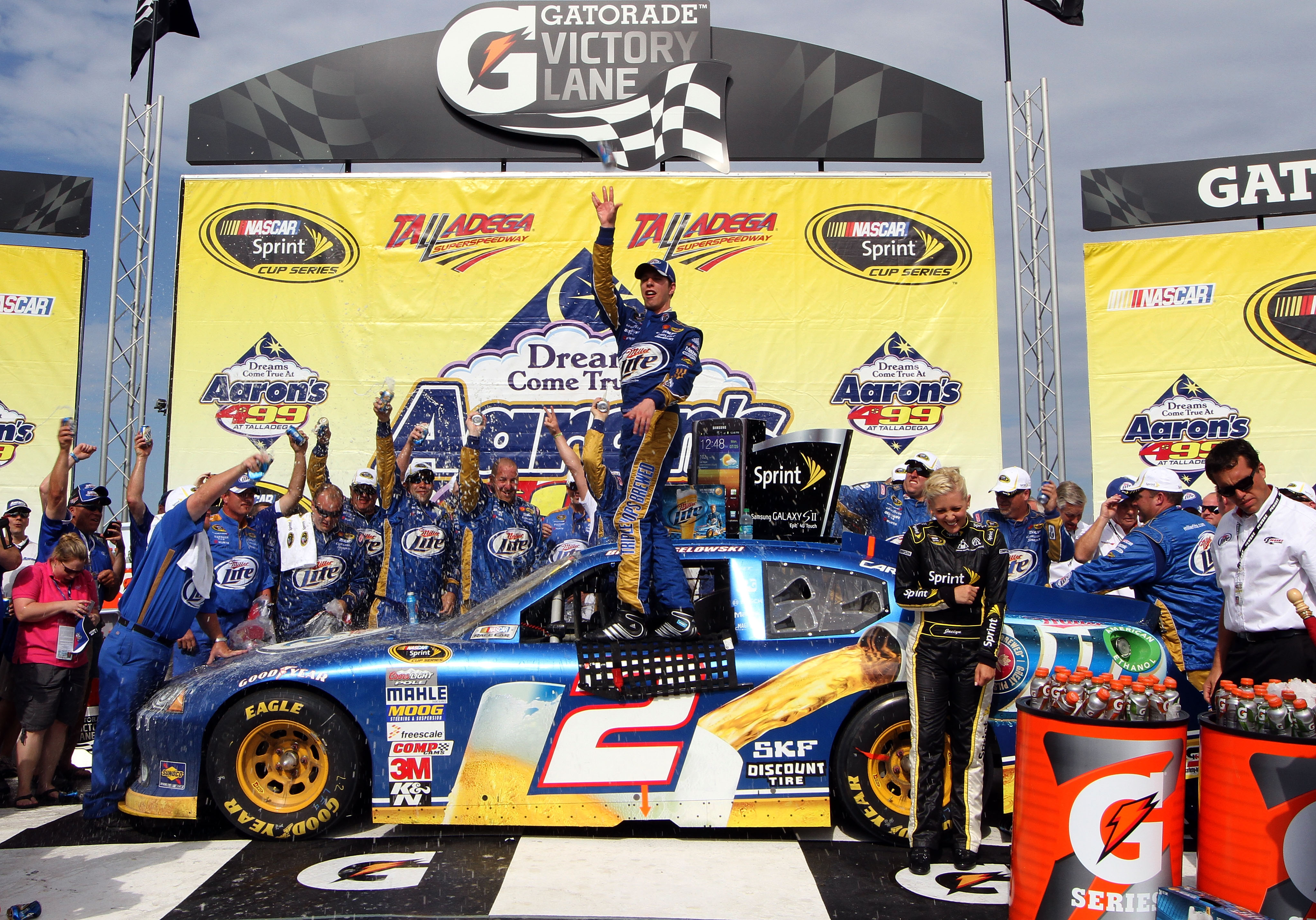 Survival was the name of the game in the late stages at Talladega.  The one who made it to victory lane was Brad Keselowski, his second win of 2012.