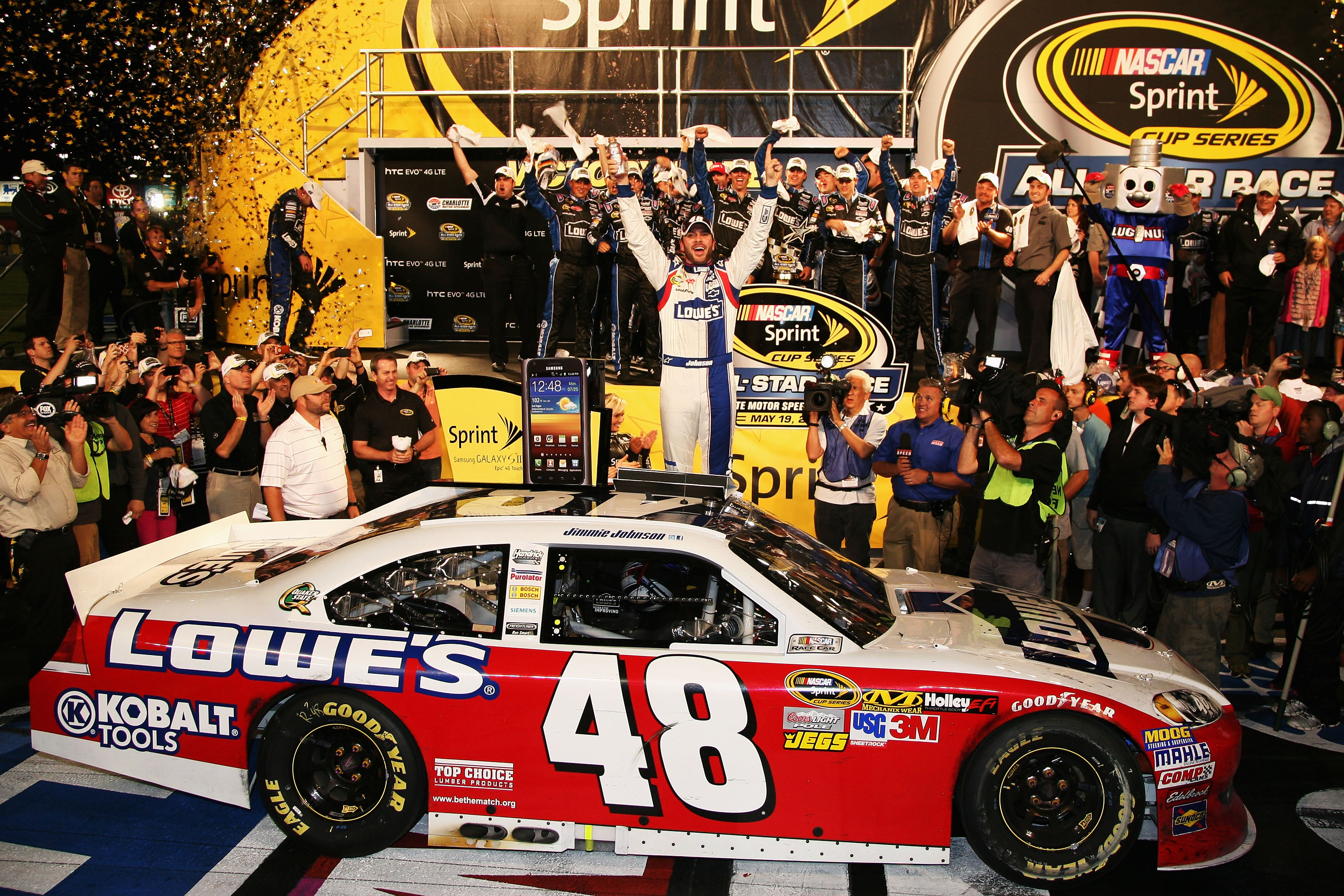 Last week, Jimmie Johnson gave owner Rick Hendrick win #200.  This week, Johnson won his third All-Star Race, and gave Hendrick a ride to victory lane.