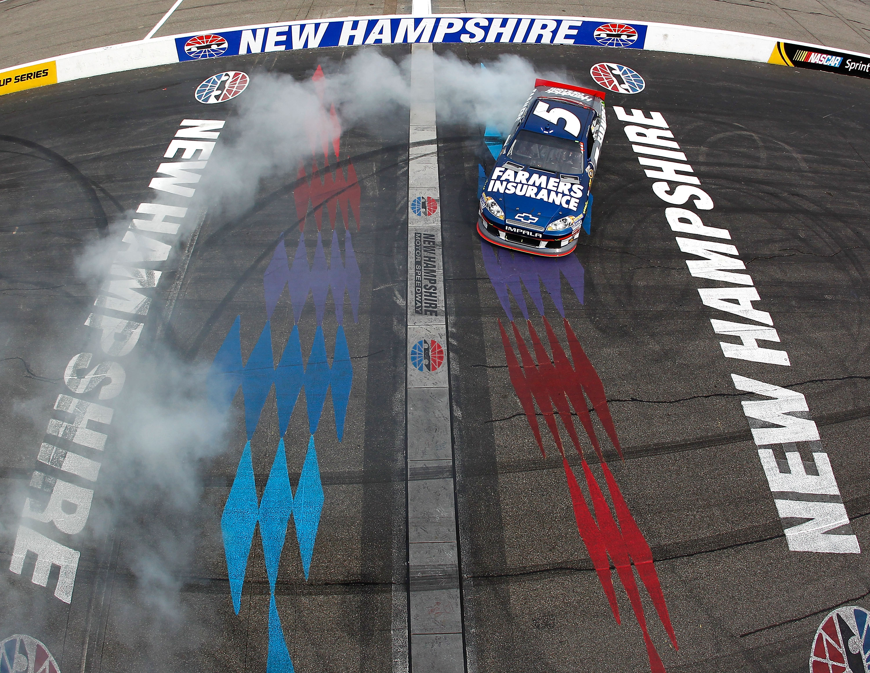 The dominant car of Denny Hamlin charged hard, but time ran out, and Kasey Kahne went to victory lane at Loudon.