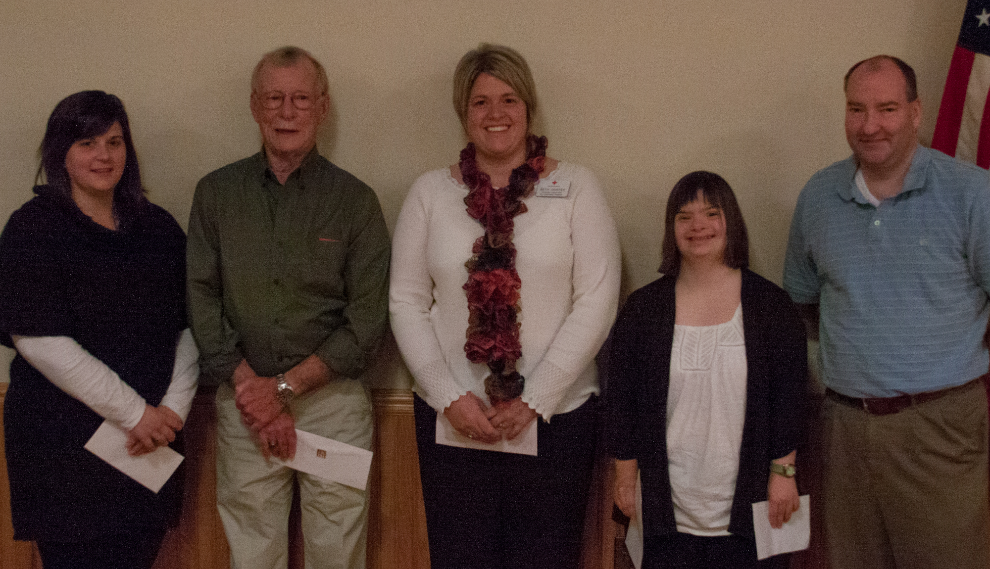 Pictured are organization representatives that received donations. From left to right, the reps are from Shaw Public Library, Clearfield-Lawrence Township Airport Authority, American Red Cross, Special Olympics of Clearfield County and the Elks' presenter David Wright.