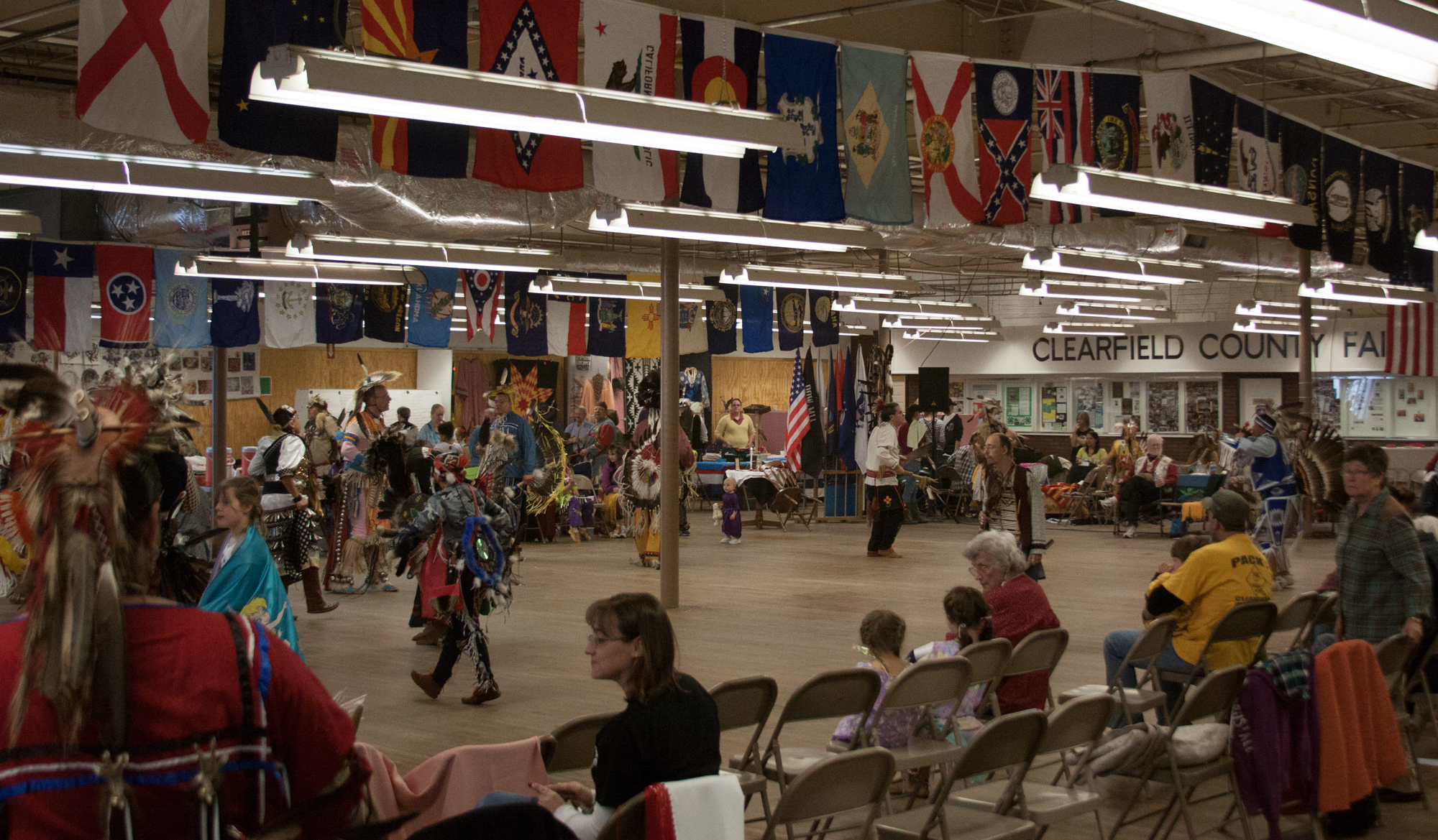 Pictured is the dance circle as part for the Clearfield Veterans Day Powwow at the Expo 2 Building at the Clearfield Driving Park.