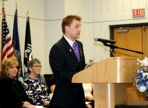 Delta Mu Sigma Chairman Adam Snyder welcomed guests to the 74th Annual Delta Mu Sigma Honors Convocation.  (Provided photo)