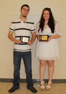 Pictured, from left, are Dustin Moskel, Philipsburg-Osceola, Outstanding Capstone Student and Samantha Test, Curwensville, Outstanding Diversified Occupations Student. (Provided photo)