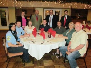 Clearfield Hospital showed its appreciation for emergency responders during an EMS Recognition Dinner, held May 23 at the St. Charles Café. Among those attending were, seated, from left, Stephanie Neeper, Matt Moore, Kayla Figula, Robert Shearer and Scott Rummings of Curwensville EMS.; and Joyce Stodart and Tom Stodart of Houtzdale-Ramey EMS. Standing, Carrie Colleran, D.O., medical director, pre-hospital service, Saint Vincent Health Center; John Bacher, emergency department nurse, Clearfield Hospital; Christopher Wilson, M.D., medical director, emergency department, Clearfield Hospital; and Gary Macioce, hospital president. (Provided photo)