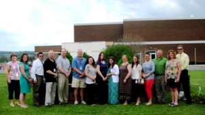 Teachers at the Clearfield High School who  teach Dual Enrollment classes include, from left: Mrs. Spaid - School counselor and Dual Enrollment coordinator, Mrs. Zimdahl - Spanish, Mr. Billotte -Psychology and Sociology, Mr. Keser - Calculus, Mr. Robb - Physics, Mr. Hazelton - Exercise Physiology, Mrs. Borden - English Composition and Public Speaking, Mrs. Warlow - English Composition, Public Speaking, and English IV, Ms. Crisafulli - Spanish, Mrs. Simpson - German, Ms. Schaeffer - Art, Mrs. Fye - Chemistry, Mr. Domico - Chemistry, Mrs. Bookhamer - Statistics, and Mr. Janocko – CHs principal. Teachers missing from the photo are: Mrs. Hoover - Computer, Mr. Marshall - History and Mr. Mandell - Music. (Provided photo)