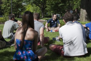 Orientation leader Matthew Twinem, a junior at Penn State, conducted an informal question and answer session with a group of new students during the two-day New Student Orientation (NSO) on June 17. (Provided photo)