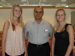 The Tyrone Hospital medical staff awarded scholarships to two students from Tyrone Area High School’s 2013 graduating class.  Pictured is Kishor Patel, M.D., president of the Tyrone Hospital medical staff with the 2013 scholarship recipients. From left to right are: Milanka Tomasevic , Kishor Patel, M.D and Keturah Weaver. (Provided photo)