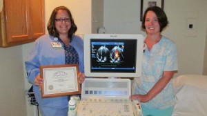 Philipsburg Outpatient Services, a service of Clearfield Hospital, was recently granted accreditation for its echocardiography service. Shown, from left, are Nicholle Heltman, registered diagnostic medical sonographer, and Diane Alexander, registered radiologic technologist.  (Provided photo)