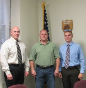 Clearfield Borough Council approved the hire of two part-time police officers:  Steve Russo of Dubois (left) and Jake Rhymestine of Madera (right), pictured with Police Chief Vincent McGinnis (center). (Photo by Theresa Dunlap)