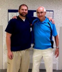 Melvin Romig (right) stopped by HealthSouth Nittany Valley Rehabilitation Hospital to visit a friend, and catch up with staff who cared for him one year ago when he was a rehabilitation patient. Pictured with Melvin is Buddie Vanhart, Certified Rehabilitation RN, who helped care for Melvin during his stay. (Provided photo)