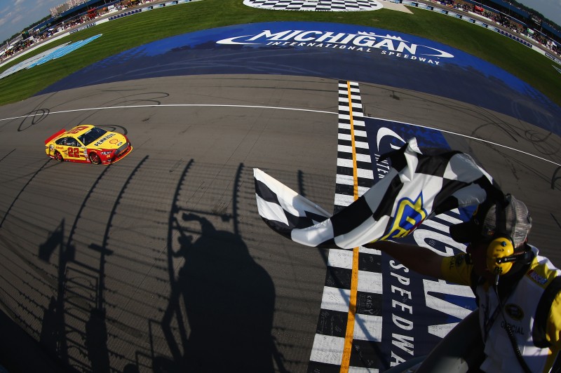 Fastest on Friday, and first to the checkered flag Sunday.  Joey Logano scores his first win with Penske Racing at Michigan.