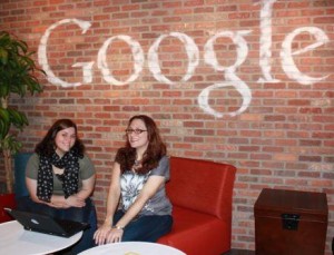 Penn State DuBois IST Student Jessica Noland, left, and her internship host Jenn Evans, a corporate operations engineer with Google, meet in a common area of Google's Pittsburgh office complex.  (Provided photo) 