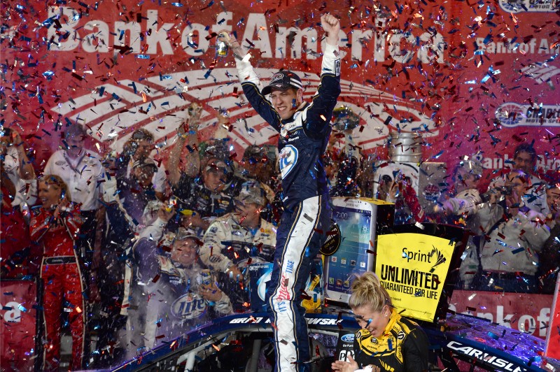 The champ...is back.  Brad Keselowski may not be in the chase, but he was in victory lane Saturday night.