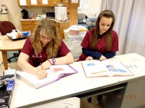 Clearfield County Career and Technology Center Health Occupations students are doing dual enrollment through Pennsylvania Highlands Community College. Pictured from left are Alissa McKenrick from Clearfield Area High School and Amber Liegey from West Branch Area High School. (Provided photo)