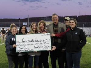 Pictured are officers of the Tyrone Football Boosters as they present their donation to the Tyrone Hospital Foundation with funds to be directed to the Breast Cancer & Women’s Health Institute of Central Pennsylvania. From left to right are Laura Crawford, treasurer, Danyel Barkman vice president, Noelle Hand, president and Brenda Bartos, secretary of the Tyrone Football Boosters; David Arbutina, M.D., medical director, Breast Cancer  & Women’s Health Institute of Central Pennsylvania;  Randy Miles Sr., chairman, Tyrone Hospital Foundation; and Jennifer Charney, director of Innovation and Development at Tyrone Hospital. (Provided photo)