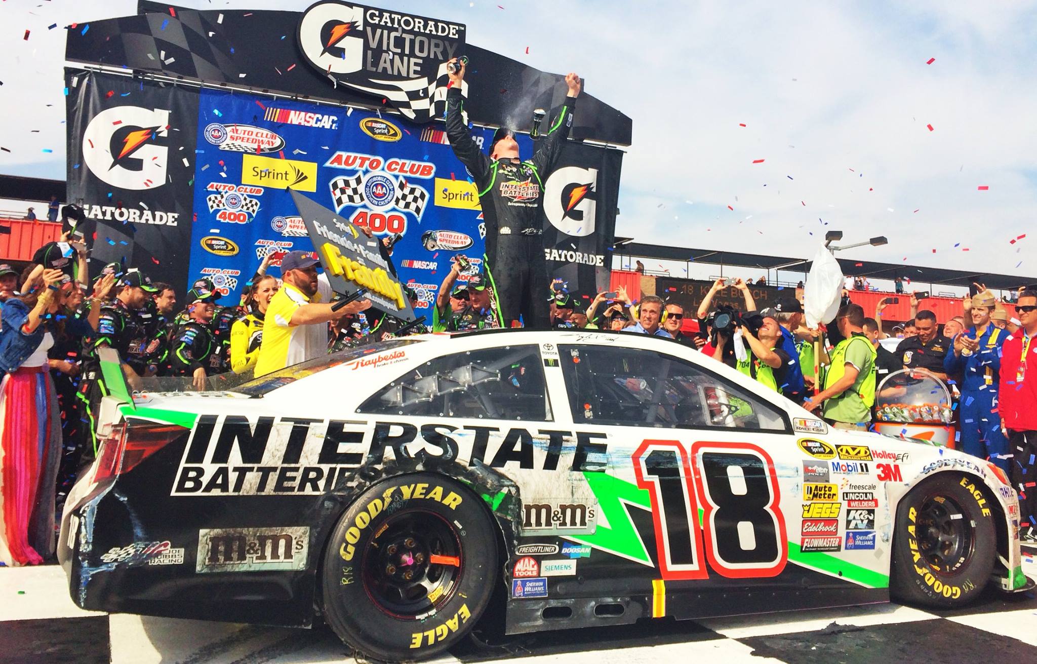 The wild afternoon at California ended with Kyle Busch in victory lane.