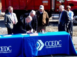Yesterday, the Clearfield County Economic Development Corp. (CCEDC) officially assumed the title to the former Howe’s Leather Tannery site. (Photo by Jessica Shirey)