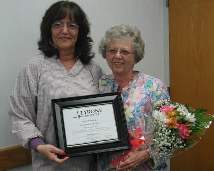 Pictured, from left to right, is Linda Irvin, RN, patient care manager of the Tyrone Hospital Emergency Department with Linda Morrison, RN, recipient of Tyrone’s Hospital’s Spirit of Nursing Award for 2014. (Provided photo)