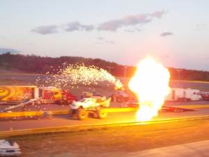 Doug Danger had a thrilling moment when he jumped over a monster truck, complete with pyrotechnics.