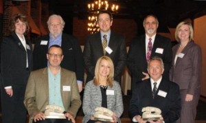 Alumni Award recipients for 2014, seated, left to right, are: Craig Pearce, Joyce Fairman, and Bob Ellinger.  Standing are Chancellor Melanie Hatch, award presenters Henry Sims, Derek Fairman, and James Fragle, with Alumni Society President Amy Fatula. (Provided photo) 