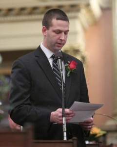 State Rep. Matt Gabler (R-Clearfield/Elk) was among members of the state House to be officially sworn into office Tuesday to serve in the General Assembly for the 2015-16 session. Gabler is shown on the House floor nominating state Rep. Mike Turzai (R-Allegheny) to serve as Speaker of the House. (Provided photo)