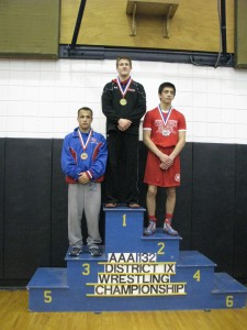 Bison senior Noah Cline, on the medal stand at District 9 championships, will look to qualify a second time for the PIAA Stae Championships (Photo by Wendy Cline)