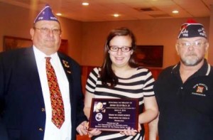 A memorial plaque honoring fallen teen firefighter, Jeffrey Scott Buck Jr., was presented to his girlfriend, Katlyn Mitchell, by John E. DeLaney, commander of the Military Order of the Purple Heart, Pennsylvania Chapter 519. (Photo by Jessica Shirey)