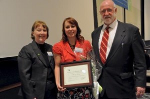 Penn State DuBois Assistant Director of Student Affairs Marly Doty, center, with Commission for Women co-chairs, Carol McQuiggan and David Passmore. (Provided photo)