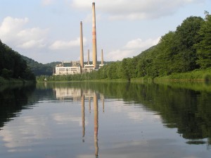 The NRG Energy Inc. power plant in Shawville, as seen from the West Branch of the Susquehanna River. Once considered one of the "dirtiest" power plants in the state, plans to convert the plant from coal-fired to natural gas-fired have resulted in a dramatic reduction in emissions. (Photo by Kimberly Finnigan)