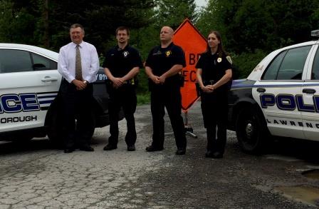 Pictured are Kevin Kline, PennDOT’s District 2 D.E., Officer Nathan Curry of Clearfield Borough police, Chief Vincent McGinnis of Clearfield Borough police and Officer Julie Curry Lawrence Township police. (Provided photo)