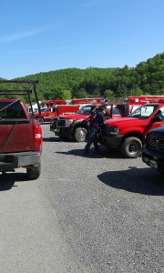 Rescue crews from several fire departments from across three counties met at the Karthaus Fire Department Sunday morning to search for two missing canoers. The search began Saturday night and resumed around 8 a.m. Sunday. The canoers were located and found to be unharmed. The pair was reported missing after a miscommunication with a family member.