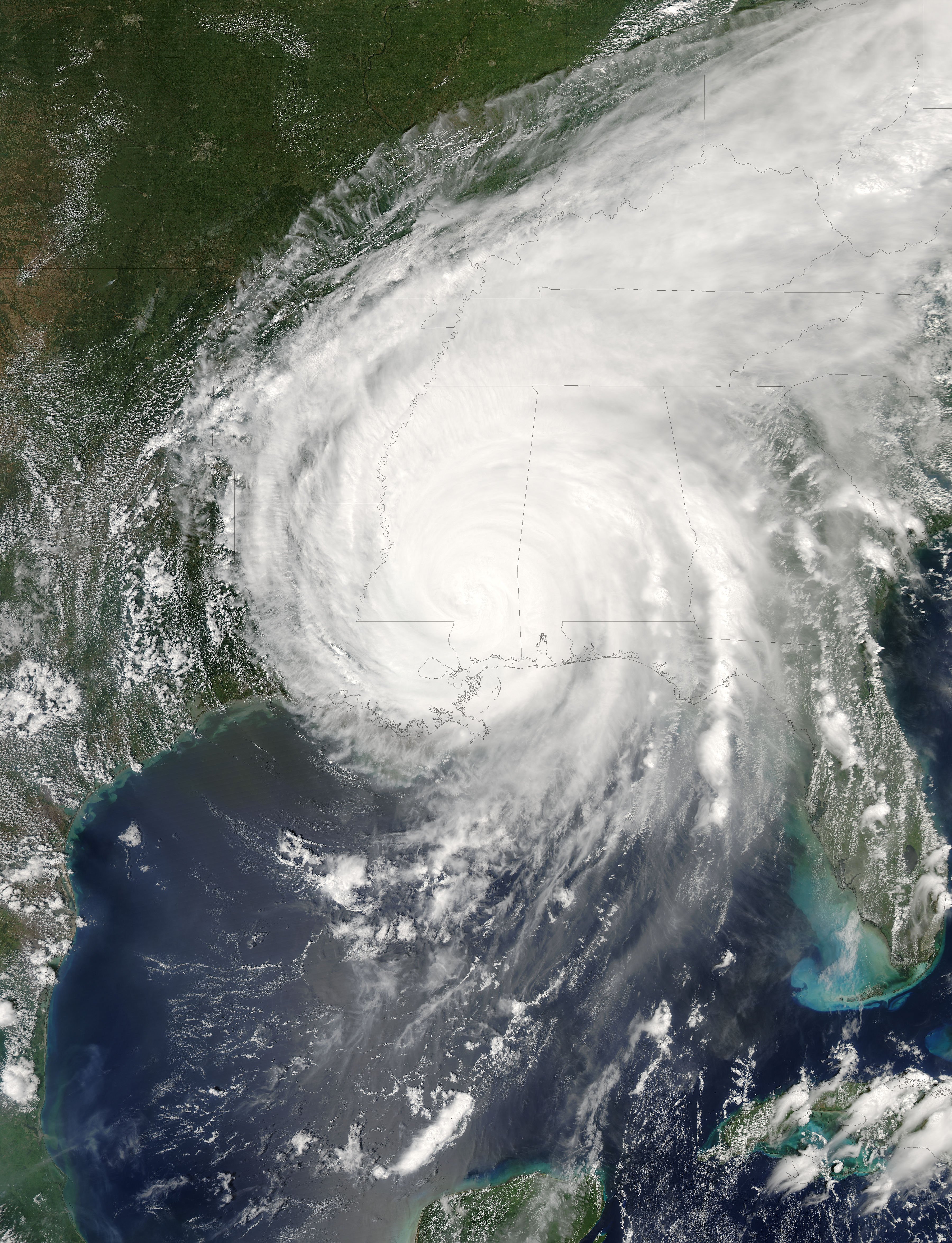 NASA photo of hurricane Katrina after landfall.