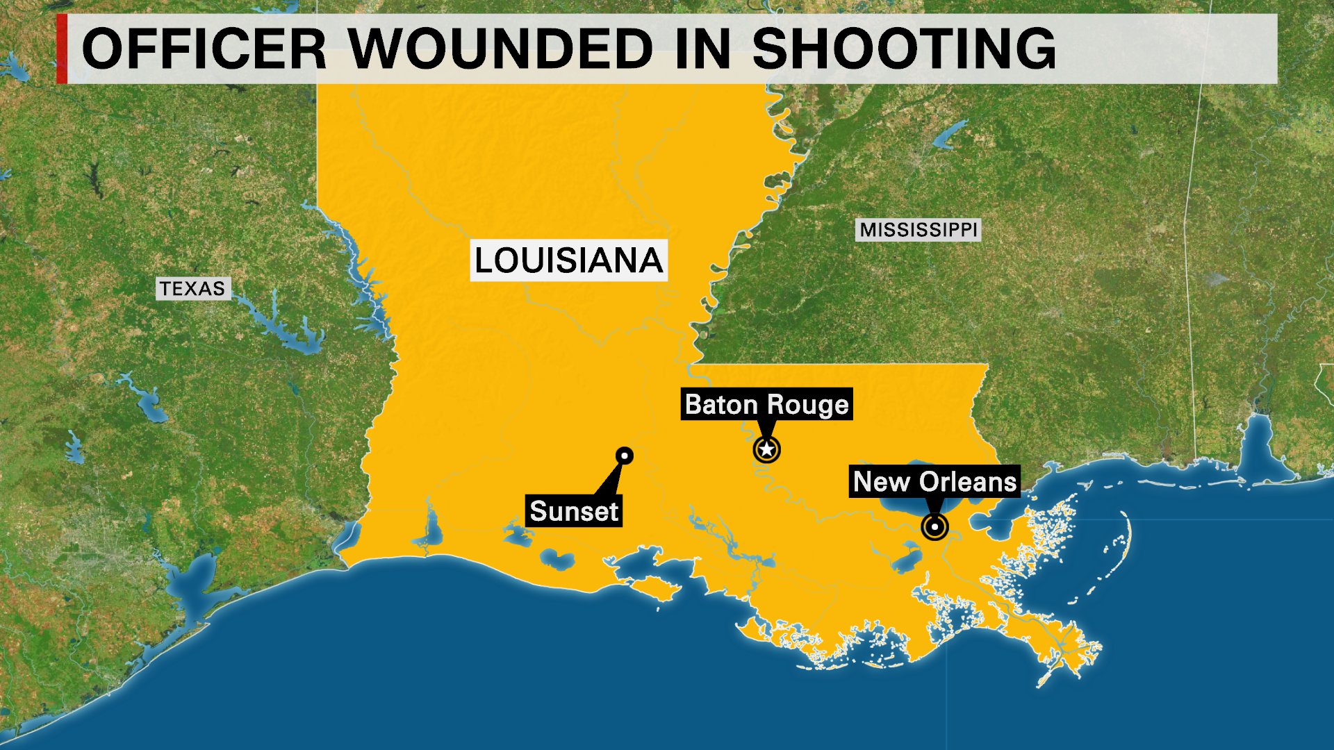 One officer was wounded and transported to the hospital in Sunset, Louisiana following a shooting incident on August 26, 2015, Louisiana State Patrol said. Police said it was an active scene.