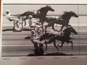 BLANKET FINISH --- Driver Roger Hammer has Snake Eyes a nose in front of Wayne Long and Nexus Lauxmont with Chris Shaw and Triple T Swinger three-fourths of a length back in the exciting finish of the Dawson & Chandler Ross Division of the Pennsylvania Sire Stakes Three-Year-Old Colt Trot. (Photo courtesy of Gretchen Linscott Photography) 