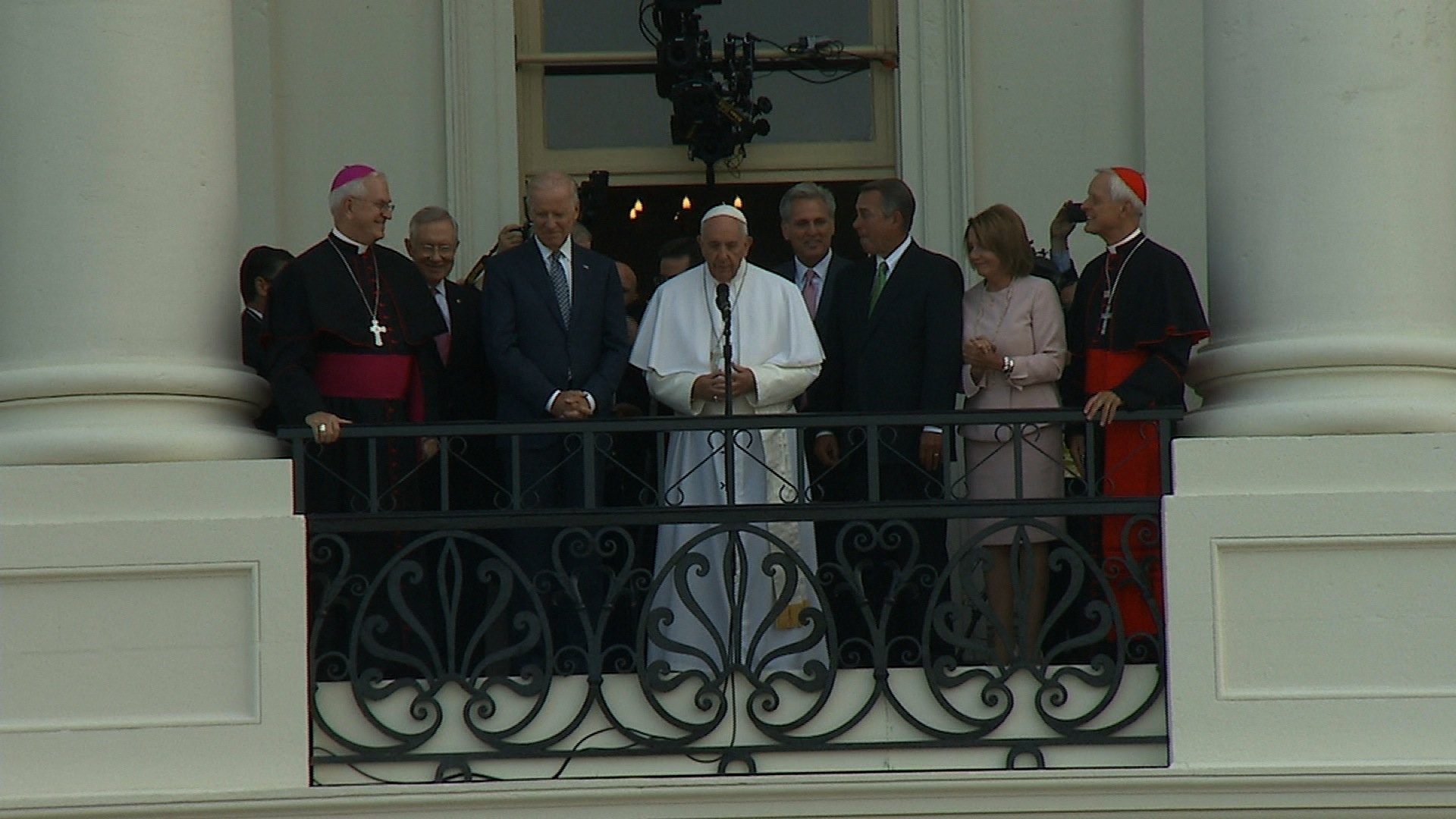 Vice President Joe Biden, Pope Francis, House Speaker John Boehner and others appear on the balcony of the U.S. Capitol after the Pope addressed Congress.