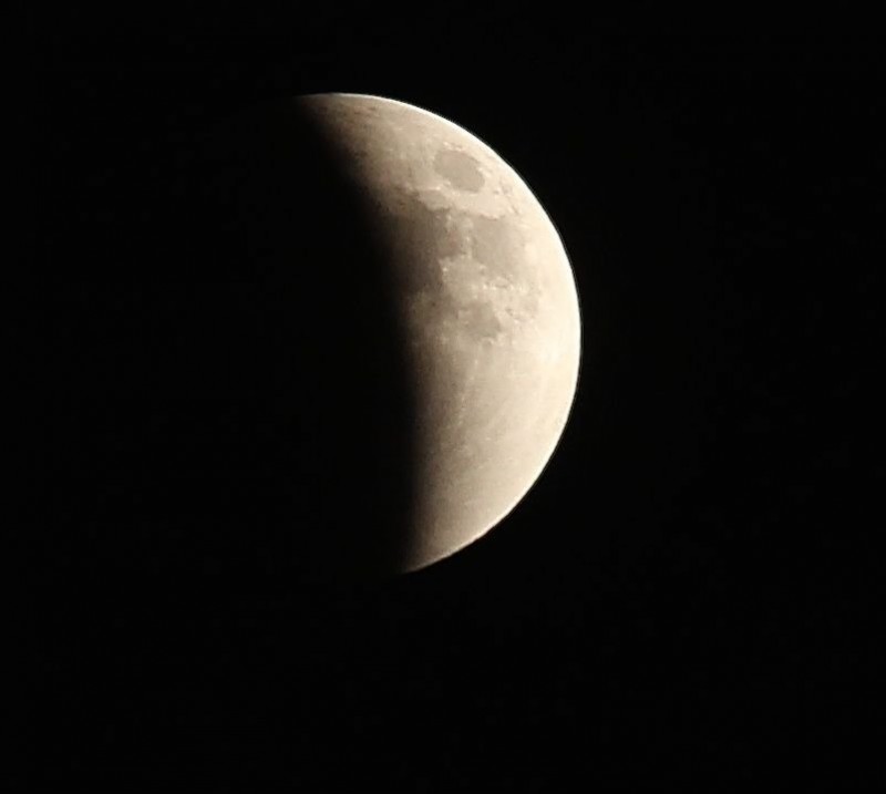 The sun, the Earth and the moon lined up in a row to put on a light show in Sunday's night sky, and people around the world looked up to watch the lunar eclipse.