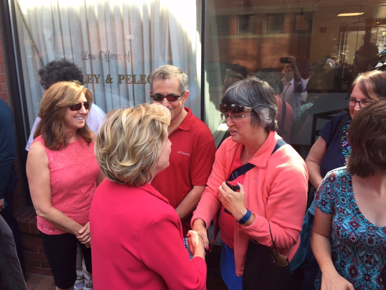 Hillary Clinton greets voters at a book store in Portsmouth, NH on Saturday, September 5, 2015.