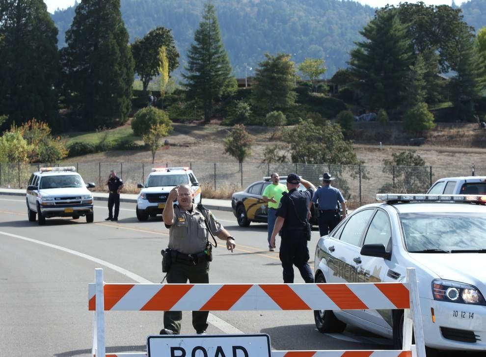 The scene after a shooting at Oregon's Umpqua Community College in Roseburg on Thursday. 

http://registerguard.com/rg/news/local/33566342-75/13-reported-dead-20-injured-in-shooting-at-umpqua-community-college-in-roseburg-male-gunman-dead.html.csp