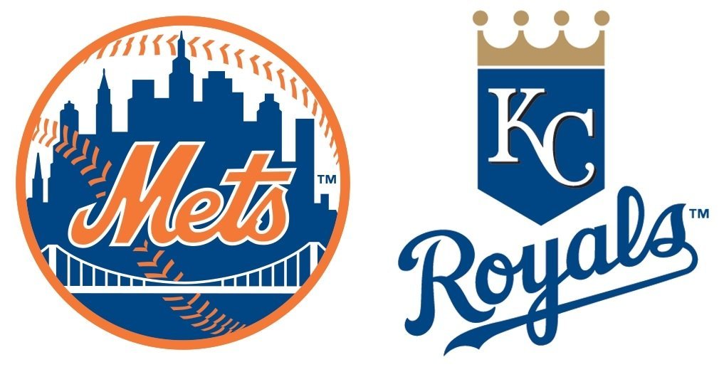 Logo of Major League Baseball teams New York Mets and Kansas City Royals. The teams are playing in the 2015 World Series.