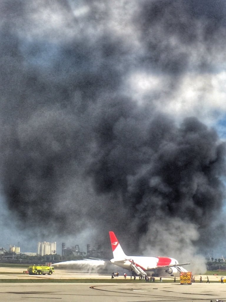 A Boeing 767 caught fire while taxiing for departure at Fort Lauderdale-Hollywood International Airport in Florida on October 29, 2015.