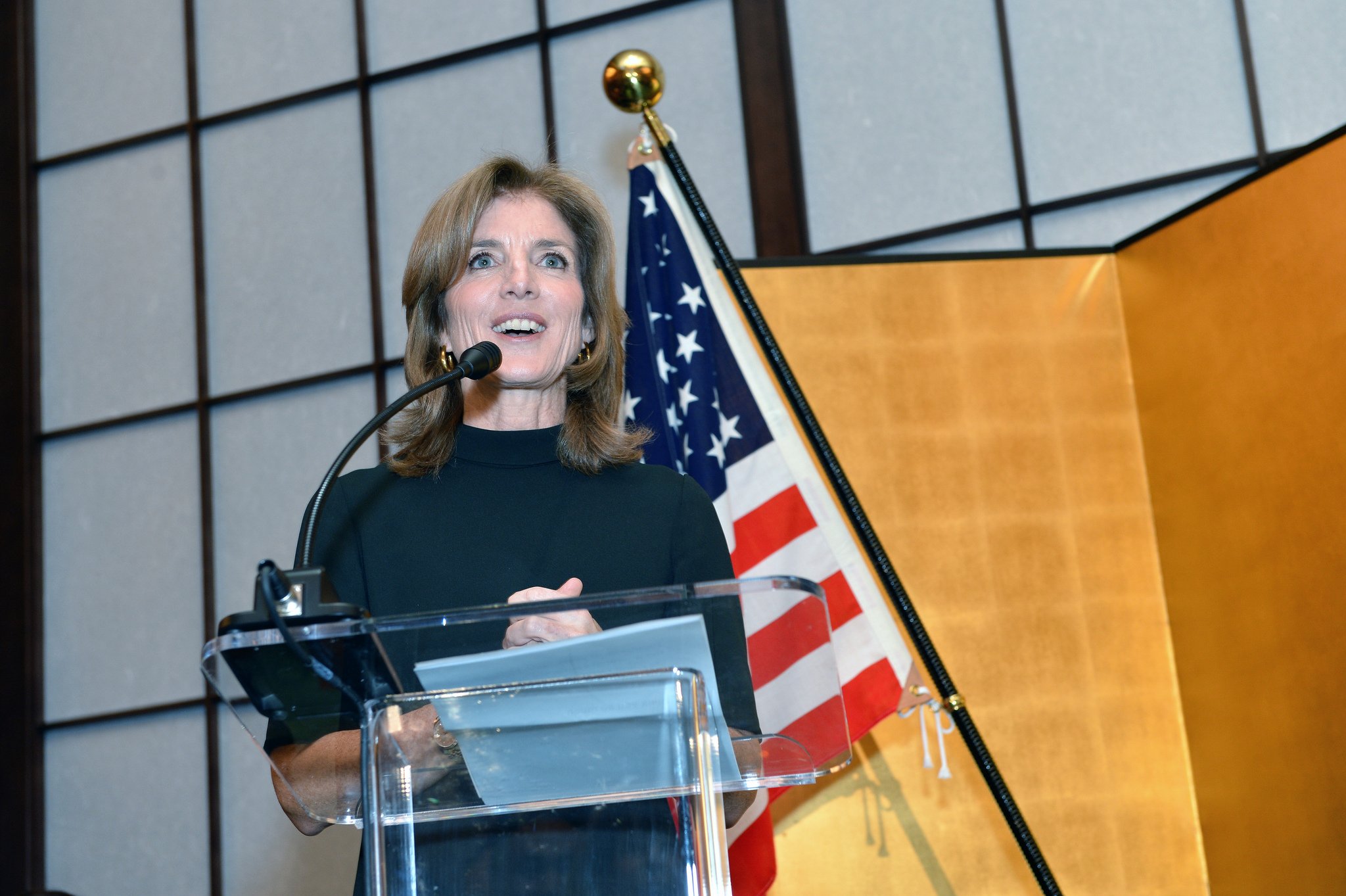 U.S. Ambassador to Japan Caroline Kennedy delivers remarks at a reception in her honor at the Japanese Ambassador to the United States' residence in Washington, D.C., on November 12, 2013.