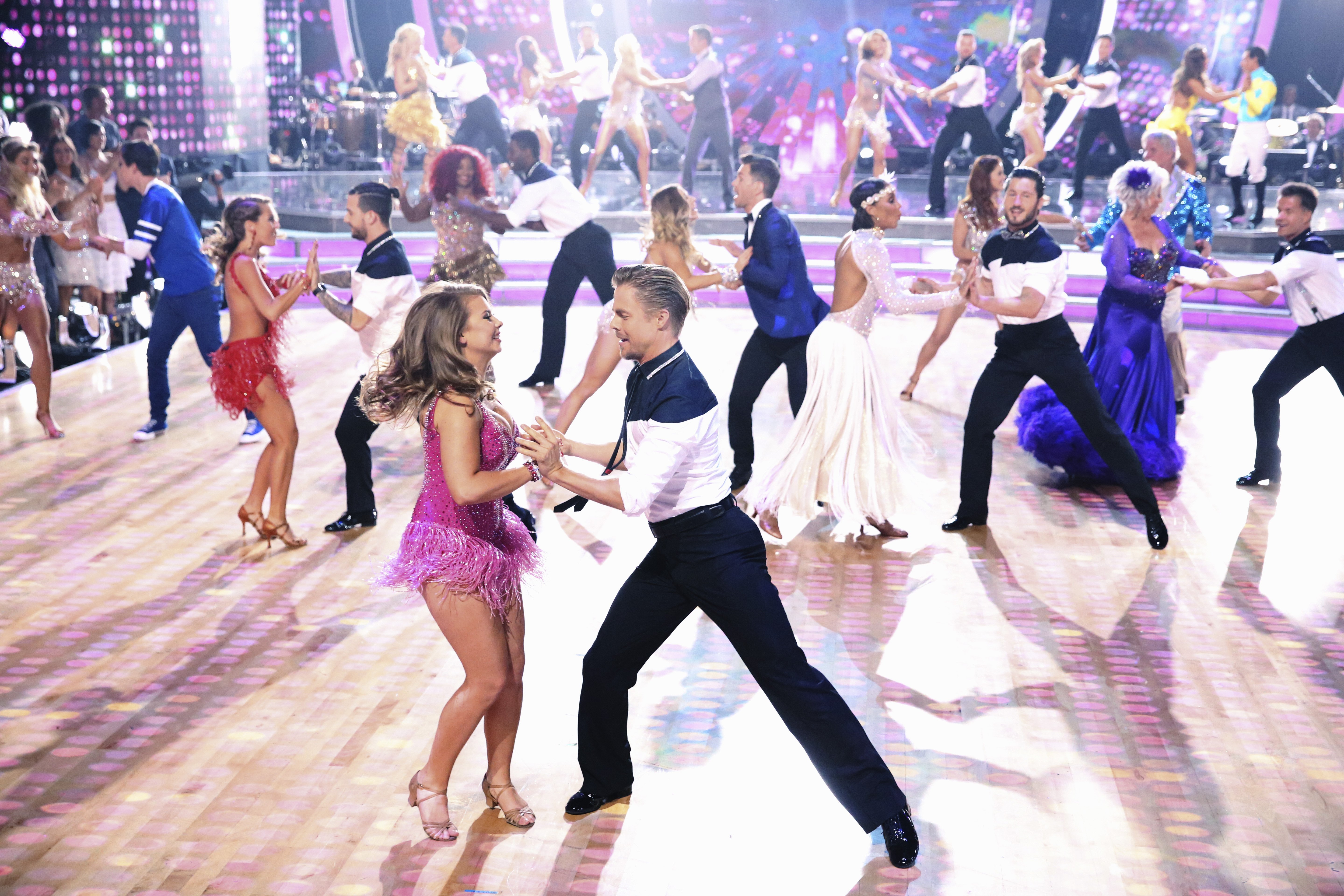 Bindi Irwin and singer Nick Carter, who danced the cha-cha with pro partner Sharna Burgess, tied for first place with 24 points each (out of a possible 30 points), on ABC's Dancing with the Starts Monday, September 14, 2015.