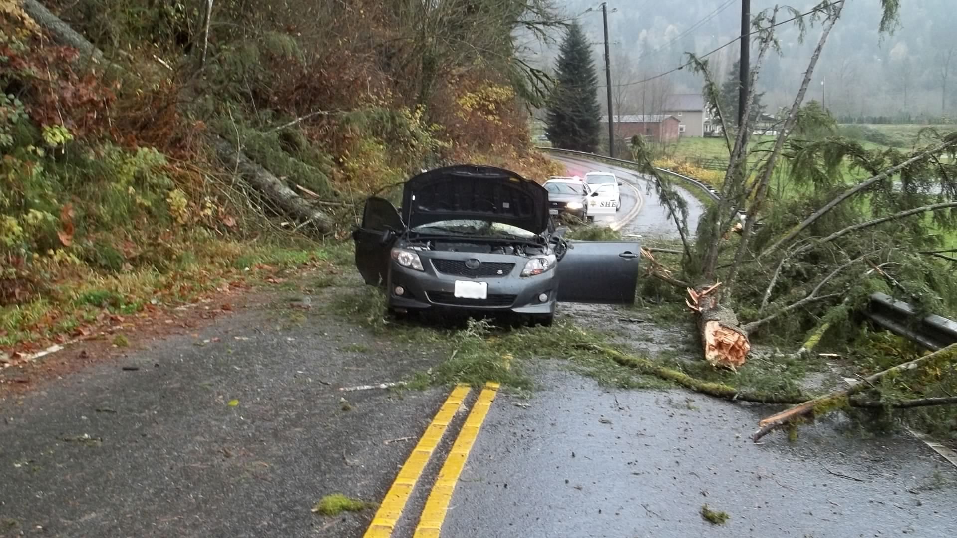 Near Seattle, a large tree fell on a car, killing a man in his twenties as the worst of the weather began to move in, the Snohomish County Sheriff's Office said. Around Seattle, more than 150,000 customers were without power, Puget Sound Energy reported.