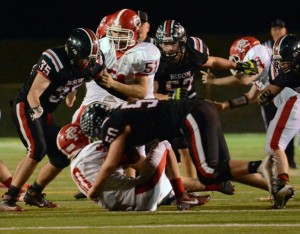 The Bison defense, led here by senior Nate Lash, held Punxsy to 87 yards