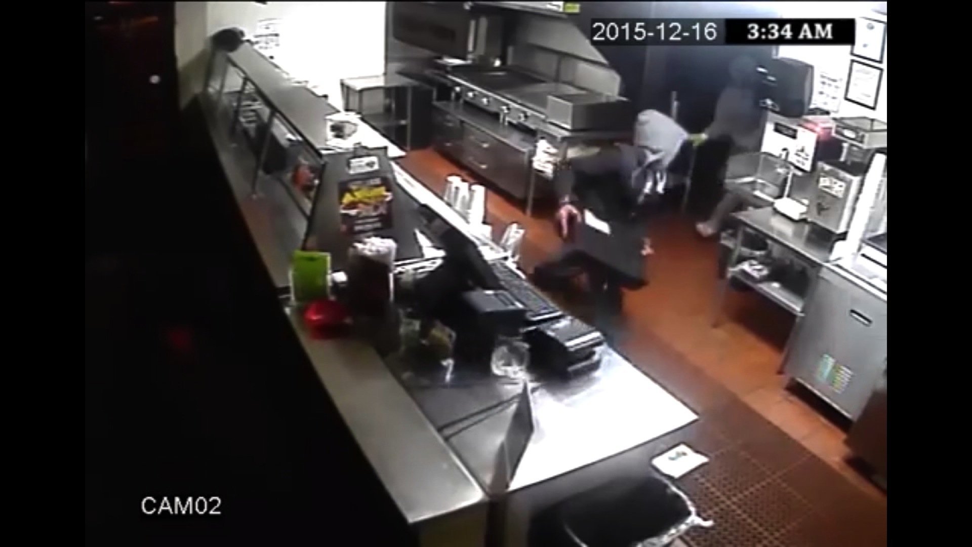Security footage shows three men breaking into a closed taco restaurant in Las Vegas, Nevada, on December 16, 2015. The restaurant turned the robbery video into a commercial.