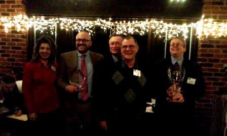 Pictured are the Small Business and Community Cup winners. From left are: Jodi August, executive director of Greater DuBois Area Chamber of Commerce; Jamie Williams, Winery at Wilcox; and Ray Donati, president Goodwill Industries, with his employees Billy Brownell and Donald Keiffer. (Photo by Wendy Brion)